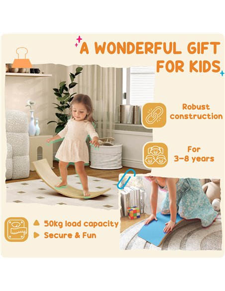 AIYAPLAY Wooden Balance Board for Kids, Wobble Board with Silent Felt for Sensory Play, Blue - pic 175008 | FastDaddyshop