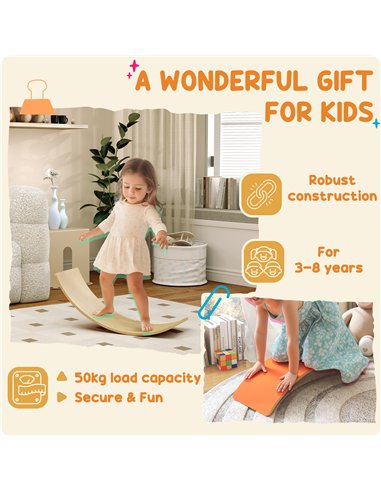 AIYAPLAY Wooden Balance Board for Kids, Wobble Board with Silent Felt for Sensory Play, Orange