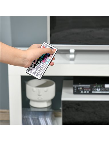 HOMCOM 140cm TV Stand Cabinet High Gloss Media TV Stand Unit with LED RGB Light and Storage Shelf for 55 inch TV Black and White