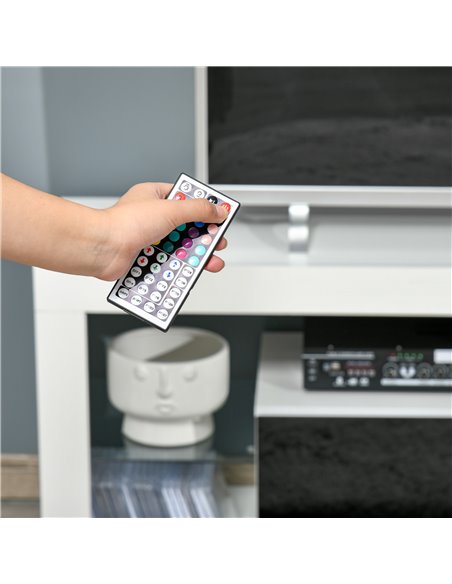 HOMCOM 140cm TV Stand Cabinet High Gloss Media TV Stand Unit with LED RGB Light and Storage Shelf for 55 inch TV Black and White - pic 17502 | FastDaddyshop