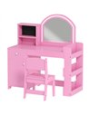 AIYAPLAY Kids Vanity Table and Chair Set, Girls Dressing Table with 2-Colour LED Mirror, Stool, Cabinet, Drawer, Shelves, Pink