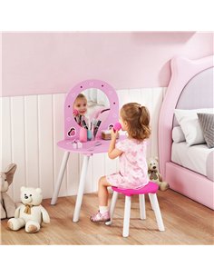 AIYAPLAY Kids Dressing Table with Mirror and Stool, Girls Vanity Set for Kids Room, Bedroom, Nursery, for Ages 3–6 Years, Pink 2
