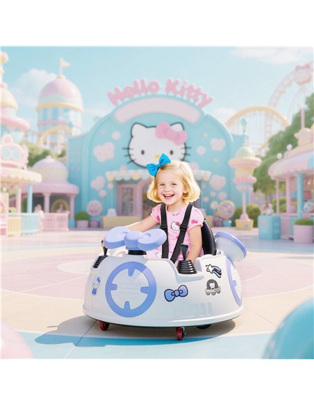 AIYAPLAY Hello Kitty Kids Ride on Bumper Car with Remote Control, Two Joysticks, Music, Lights, Safety Belt, White - pic 175084 | FastDaddyshop