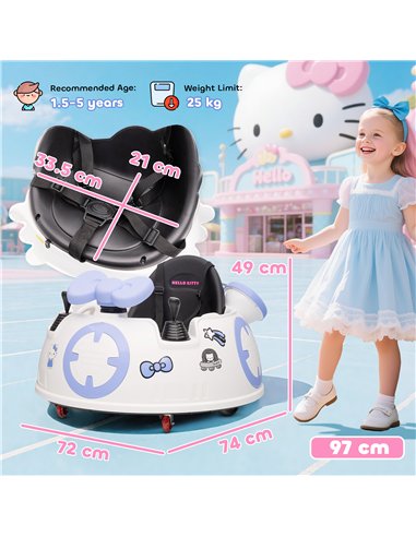 AIYAPLAY Hello Kitty Kids Ride on Bumper Car with Remote Control, Two Joysticks, Music, Lights, Safety Belt, White