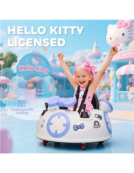 AIYAPLAY Hello Kitty Kids Ride on Bumper Car with Remote Control, Two Joysticks, Music, Lights, Safety Belt, White - pic 175086 | FastDaddyshop