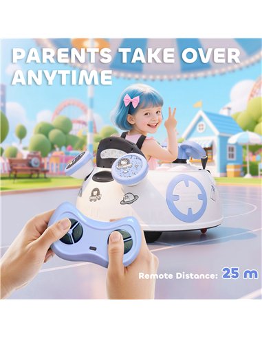 AIYAPLAY Hello Kitty Kids Ride on Bumper Car with Remote Control, Two Joysticks, Music, Lights, Safety Belt, White
