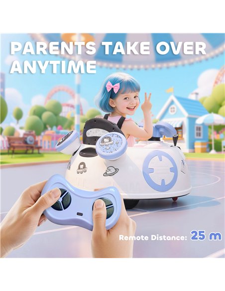 AIYAPLAY Hello Kitty Kids Ride on Bumper Car with Remote Control, Two Joysticks, Music, Lights, Safety Belt, White - pic 175087 | FastDaddyshop