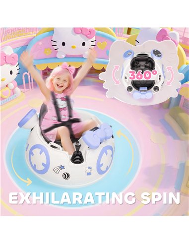 AIYAPLAY Hello Kitty Kids Ride on Bumper Car with Remote Control, Two Joysticks, Music, Lights, Safety Belt, White