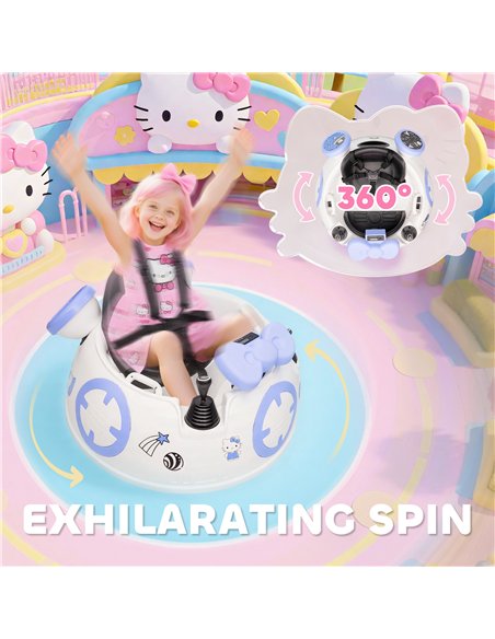 AIYAPLAY Hello Kitty Kids Ride on Bumper Car with Remote Control, Two Joysticks, Music, Lights, Safety Belt, White - pic 175088 | FastDaddyshop