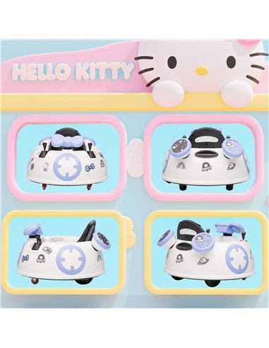 AIYAPLAY Hello Kitty Kids Ride on Bumper Car with Remote Control, Two Joysticks, Music, Lights, Safety Belt, White