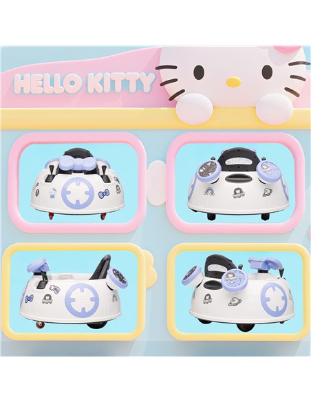 AIYAPLAY Hello Kitty Kids Ride on Bumper Car with Remote Control, Two Joysticks, Music, Lights, Safety Belt, White - pic 175091 | FastDaddyshop