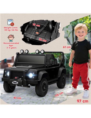 AIYAPLAY Kids Ride On Car with Remote Control, Music, Horn, 4 Spring Suspension Wheels, LED Lights for 3-5 Years Old, Black