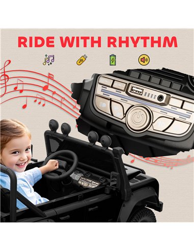 AIYAPLAY Kids Ride On Car with Remote Control, Music, Horn, 4 Spring Suspension Wheels, LED Lights for 3-5 Years Old, Black