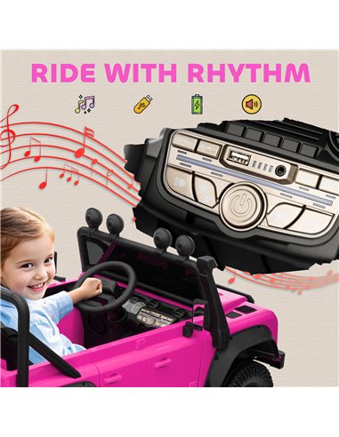 AIYAPLAY Kids Ride On Car with Remote Control, Music, Horn, 4 Spring Suspension Wheels, LED Lights for 3-5 Years Old, Pink