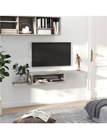 Homcom Wall Mounted Media Console, 'Z' Floating TV Stand, Grey - pic 17511 | FastDaddyshop