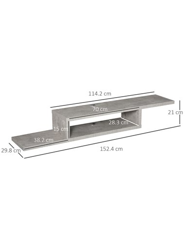 Homcom Wall Mounted Media Console, 'Z' Floating TV Stand, Grey
