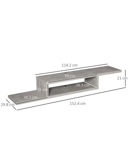 Homcom Wall Mounted Media Console, 'Z' Floating TV Stand, Grey - pic 17512 | FastDaddyshop
