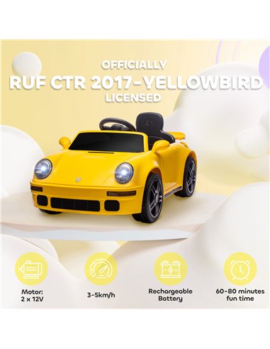 AIYAPLAY Licensed RUF CTR 2017-Yellowbird Electric Car for Kids, with Remote Control, Soft Start, MP3 Player, LED Lights, Yellow
