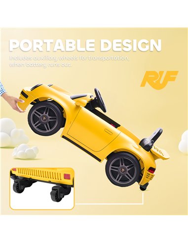 AIYAPLAY Licensed RUF CTR 2017-Yellowbird Electric Car for Kids, with Remote Control, Soft Start, MP3 Player, LED Lights, Yellow