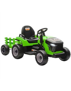 AIYAPLAY 12V Ride on Tractor and Trailer with Remote Control, Music, Shifter, Start-Up Sound, for Kids Ages 3-8 Years, Green