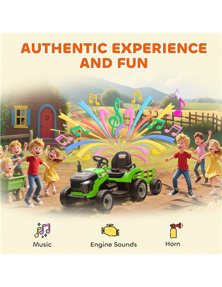 AIYAPLAY 12V Ride on Tractor and Trailer with Remote Control, Music, Shifter, Start-Up Sound, for Kids Ages 3-8 Years, Green - pic 175135 | FastDaddyshop