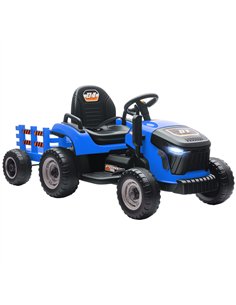 AIYAPLAY 12V Ride on Tractor and Trailer with Remote Control, Music, Shifter, Start-Up Sound, for Kids Ages 3-8 Years, Blue