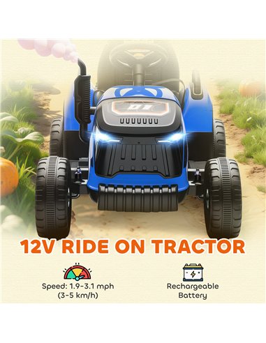 AIYAPLAY 12V Ride on Tractor and Trailer with Remote Control, Music, Shifter, Start-Up Sound, for Kids Ages 3-8 Years, Blue