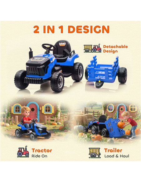 AIYAPLAY 12V Ride on Tractor and Trailer with Remote Control, Music, Shifter, Start-Up Sound, for Kids Ages 3-8 Years, Blue - pic 175141 | FastDaddyshop
