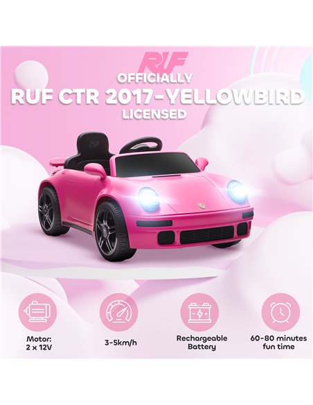 AIYAPLAY Licensed RUF CTR 2017-Yellowbird Electric Car for Kids, with Remote Control, Soft Start, MP3 Player, LED Lights, Pink - pic 175149 | FastDaddyshop