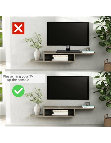 HOMCOM Wall Mounted Media Console, Floating TV Stand Component Shelf, Entertainment Center Unit, Grey
