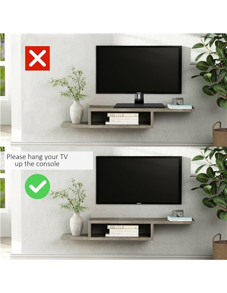 HOMCOM Wall Mounted Media Console, Floating TV Stand Component Shelf, Entertainment Center Unit, Grey - pic 17515 | FastDaddyshop
