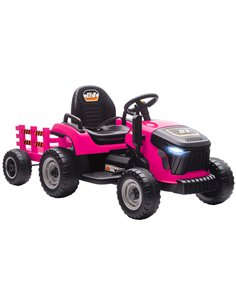 AIYAPLAY 12V Ride on Tractor and Trailer with Remote Control, Music, Shifter, Start-Up Sound, for Kids Ages 3-8 Years, Pink