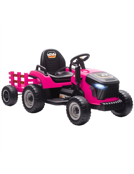AIYAPLAY 12V Ride on Tractor and Trailer with Remote Control, Music, Shifter, Start-Up Sound, for Kids Ages 3-8 Years, Pink - pic 175155 | FastDaddyshop