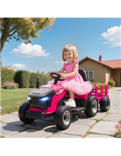 AIYAPLAY 12V Ride on Tractor and Trailer with Remote Control, Music, Shifter, Start-Up Sound, for Kids Ages 3-8 Years, Pink 2