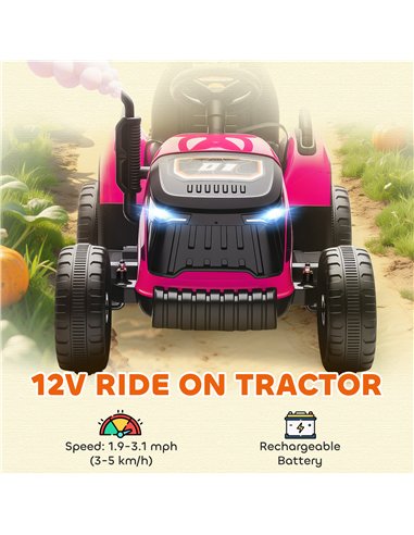 AIYAPLAY 12V Ride on Tractor and Trailer with Remote Control, Music, Shifter, Start-Up Sound, for Kids Ages 3-8 Years, Pink