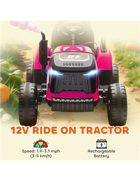 AIYAPLAY 12V Ride on Tractor and Trailer with Remote Control, Music, Shifter, Start-Up Sound, for Kids Ages 3-8 Years, Pink - pic 175158 | FastDaddyshop