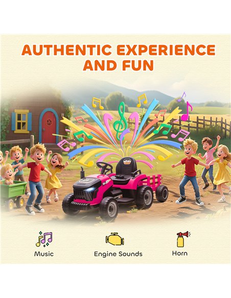 AIYAPLAY 12V Ride on Tractor and Trailer with Remote Control, Music, Shifter, Start-Up Sound, for Kids Ages 3-8 Years, Pink - pic 175162 | FastDaddyshop