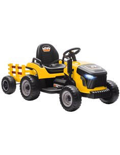 AIYAPLAY 12V Ride on Tractor and Trailer with Remote Control, Music, Shifter, Start-Up Sound, for Kids Ages 3-8 Years, Yellow
