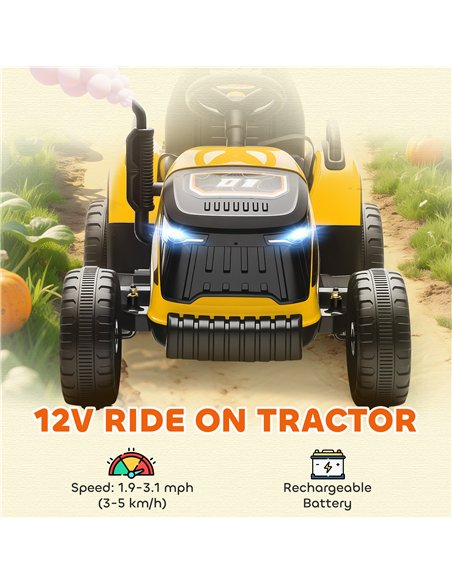 AIYAPLAY 12V Ride on Tractor and Trailer with Remote Control, Music, Shifter, Start-Up Sound, for Kids Ages 3-8 Years, Yellow - pic 175167 | FastDaddyshop