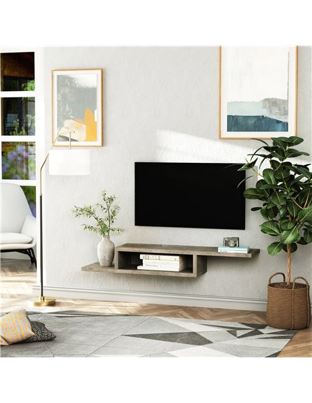 HOMCOM Wall Mounted Media Console, Floating TV Stand Component Shelf, Entertainment Center Unit, Grey - pic 17518 | FastDaddyshop