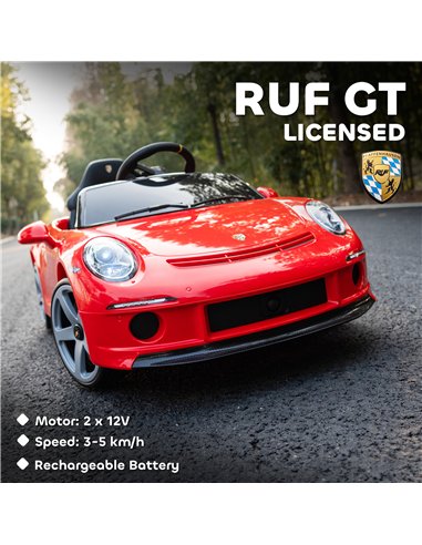 AIYAPLAY Kids Electric Car, 12V Licensed RUF GT Ride on Car with Suspension, Remote Control, Music, for 3-5 Years, Red
