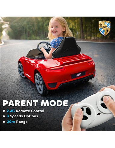 AIYAPLAY Kids Electric Car, 12V Licensed RUF GT Ride on Car with Suspension, Remote Control, Music, for 3-5 Years, Red