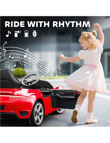 AIYAPLAY Kids Electric Car, 12V Licensed RUF GT Ride on Car with Suspension, Remote Control, Music, for 3-5 Years, Red