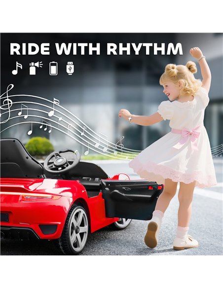 AIYAPLAY Kids Electric Car, 12V Licensed RUF GT Ride on Car with Suspension, Remote Control, Music, for 3-5 Years, Red - pic 175188 | FastDaddyshop