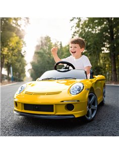 AIYAPLAY Kids Electric Car, 12V Licensed RUF GT Ride on Car with Suspension, Remote Control, Music for 3-5 Years Yellow 2