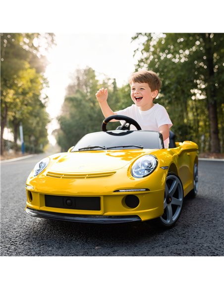 AIYAPLAY Kids Electric Car, 12V Licensed RUF GT Ride on Car with Suspension, Remote Control, Music for 3-5 Years Yellow - pic 175192 | FastDaddyshop