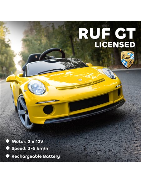 AIYAPLAY Kids Electric Car, 12V Licensed RUF GT Ride on Car with Suspension, Remote Control, Music for 3-5 Years Yellow - pic 175194 | FastDaddyshop