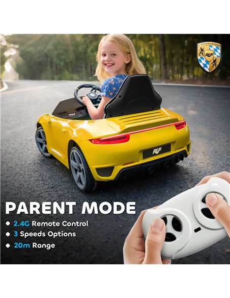 AIYAPLAY Kids Electric Car, 12V Licensed RUF GT Ride on Car with Suspension, Remote Control, Music for 3-5 Years Yellow - pic 175195 | FastDaddyshop