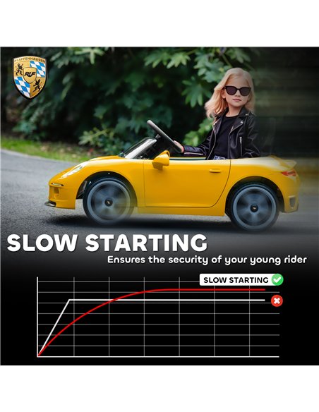 AIYAPLAY Kids Electric Car, 12V Licensed RUF GT Ride on Car with Suspension, Remote Control, Music for 3-5 Years Yellow - pic 175196 | FastDaddyshop