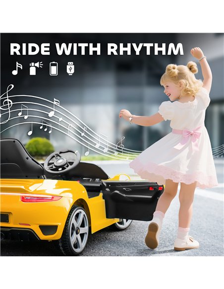 AIYAPLAY Kids Electric Car, 12V Licensed RUF GT Ride on Car with Suspension, Remote Control, Music for 3-5 Years Yellow - pic 175197 | FastDaddyshop